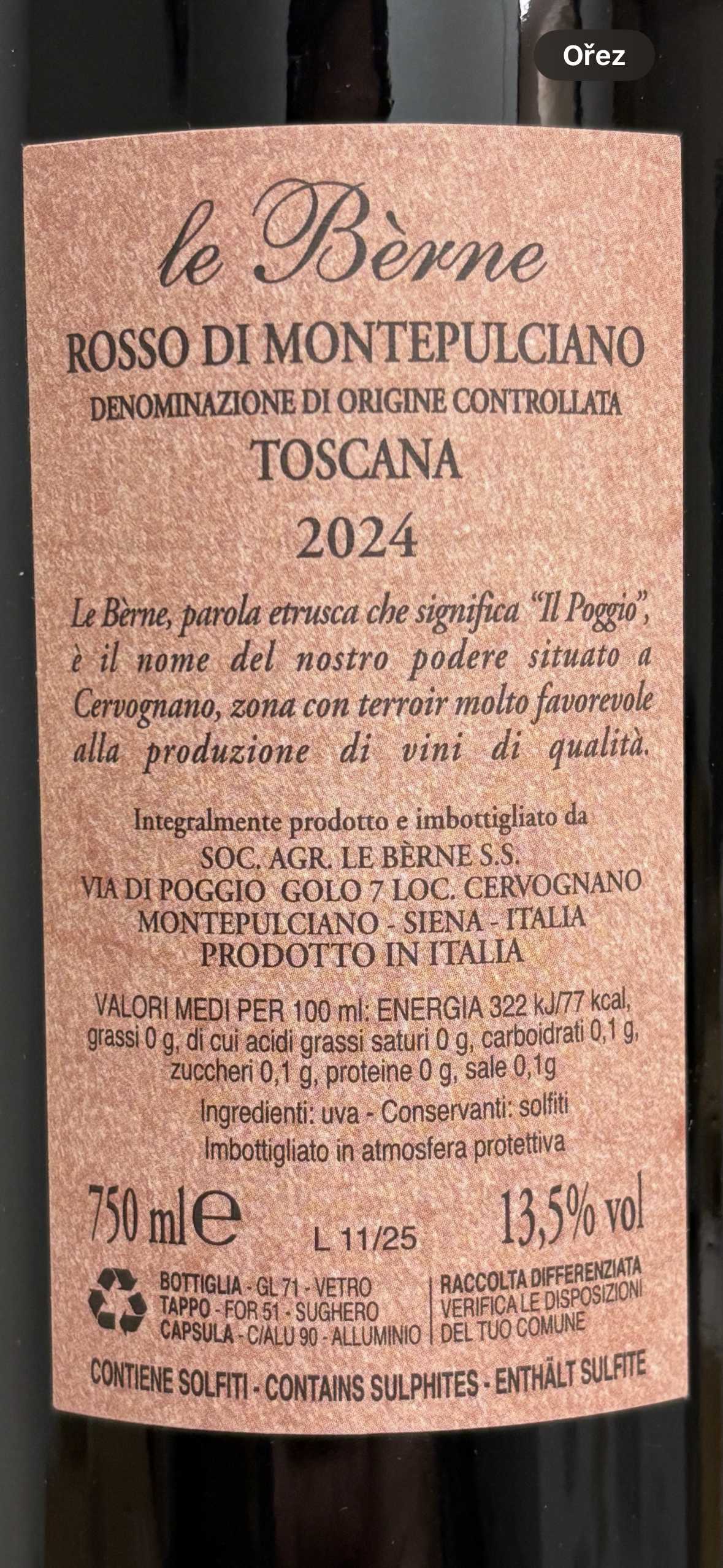 Rosso di Montepulciano DOC 2024 - Le Berne, 0,75l