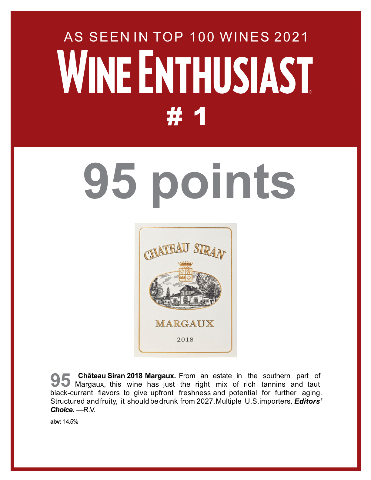 Chateau Siran 2018 – Margaux, 0.75l