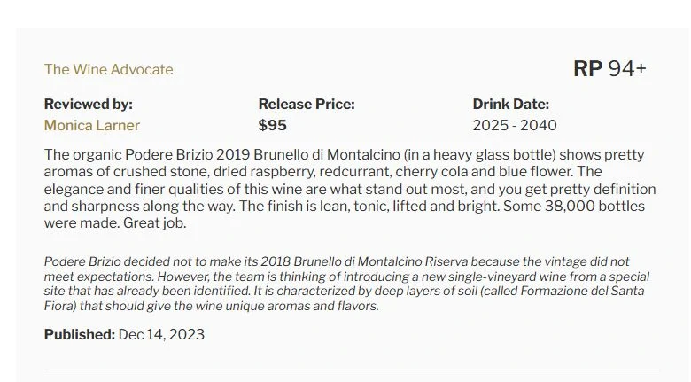 Brunello di Montalcino DOCG 2019 - Podere Brizio, 0.75l